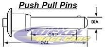 Push Pull Pins Detent 1/4" Diameter, 1.750 Grip, Overall Length 2.180"