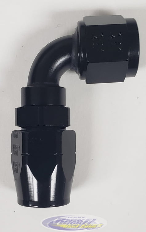 -16 90&ordm; Double Swivel Hose End - Aluminum - Black Anodized